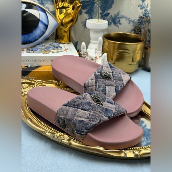 🆕 KURT GEIGER LONDON 🧿 NWOB Pink Bleach Denim Meena Eagle Slides, Sz EU37 US 7 - Picture 6 of 12